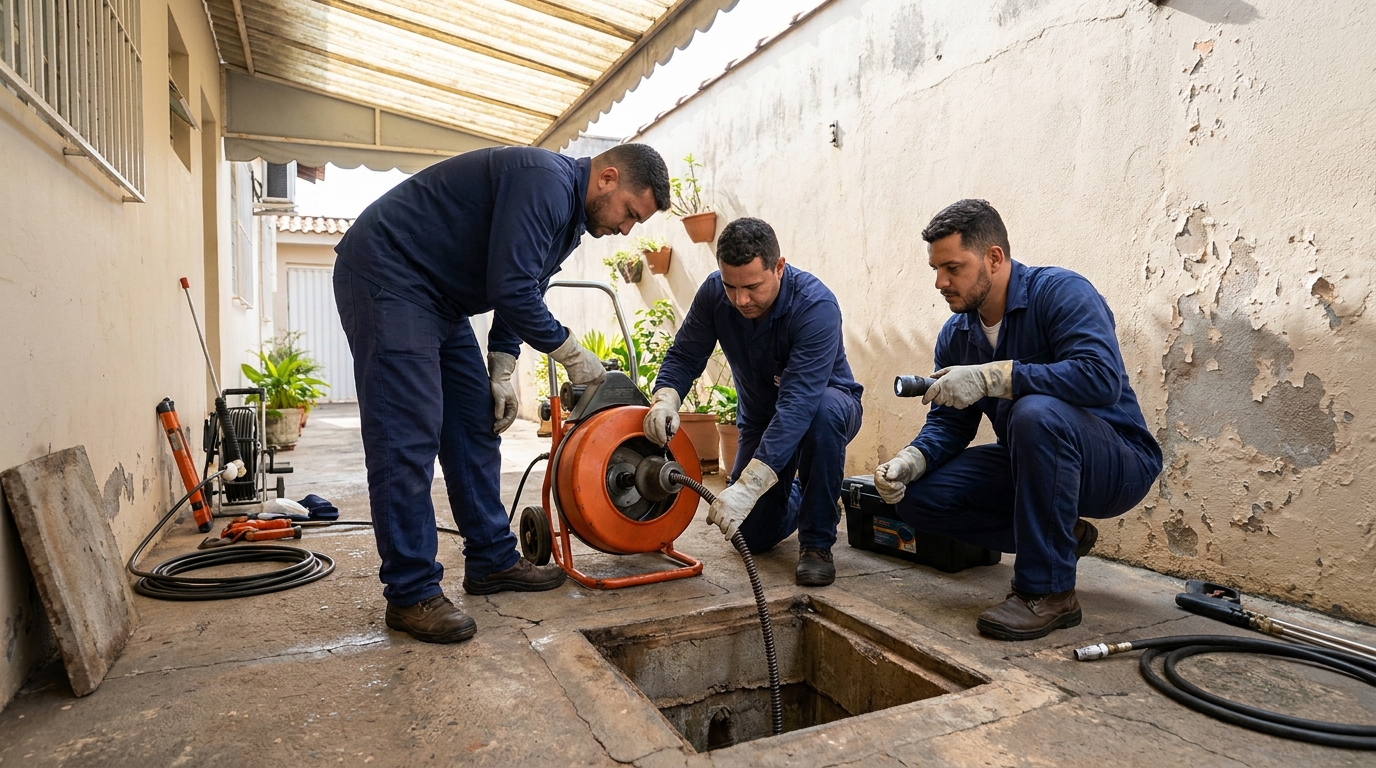 Desentupimento de esgoto com hidrojateamento em Blumenau‑SC