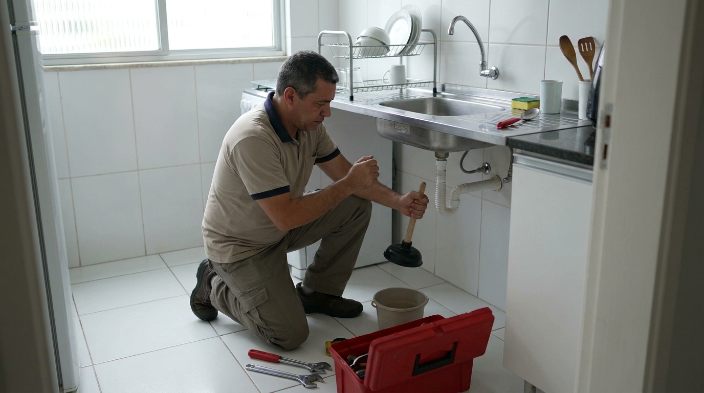 Desentupimento de pia residencial em Blumenau‑SC