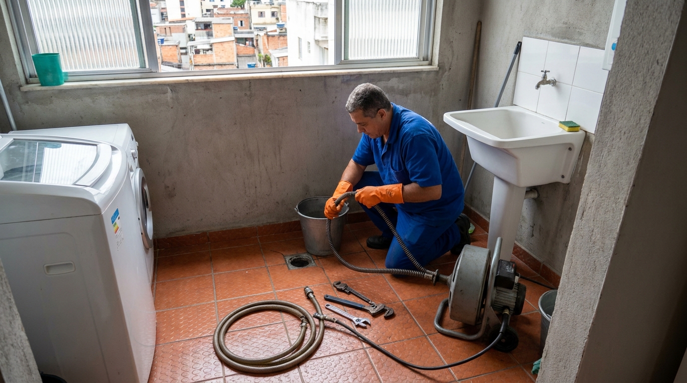 Desentupimento de ralo com equipamento em Blumenau‑SC
