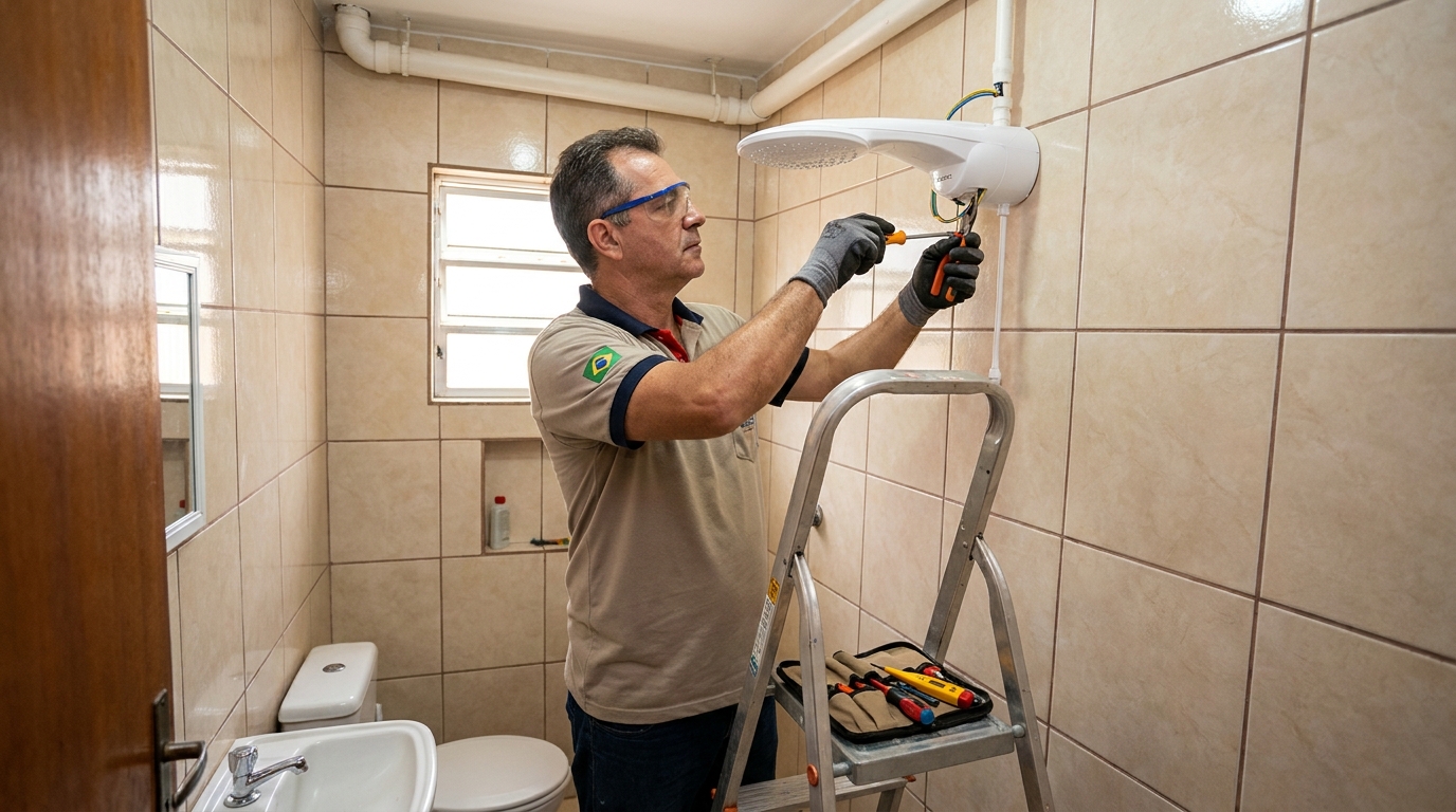 Instalação de chuveiro no banheiro em Blumenau‑SC